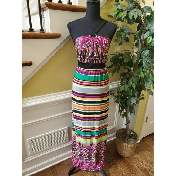Emma & Michelle Medium Halter Tie Maxi Dress - Picture 1 of 12